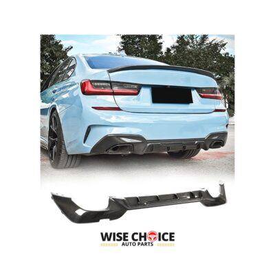 2019-2022 G20 BMW 3 Series M-Sport Carbon Fiber Rear Diffuser installed on a BMW M Sport Sedan, showing its polished, shiny surface.