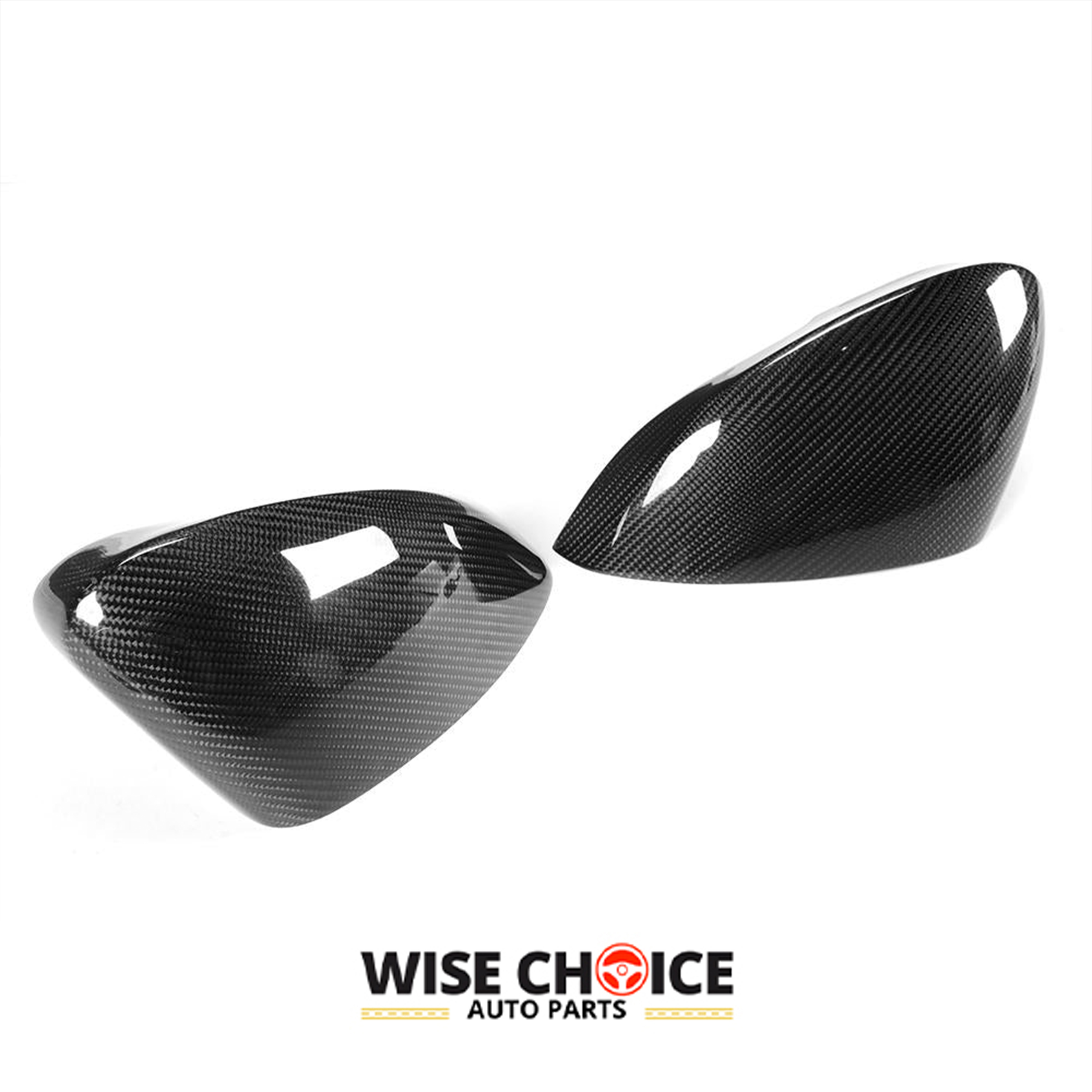 A pair of carbon fiber side mirror covers for Jaguar F-Type Coupe and Convertible 2015-2022 models